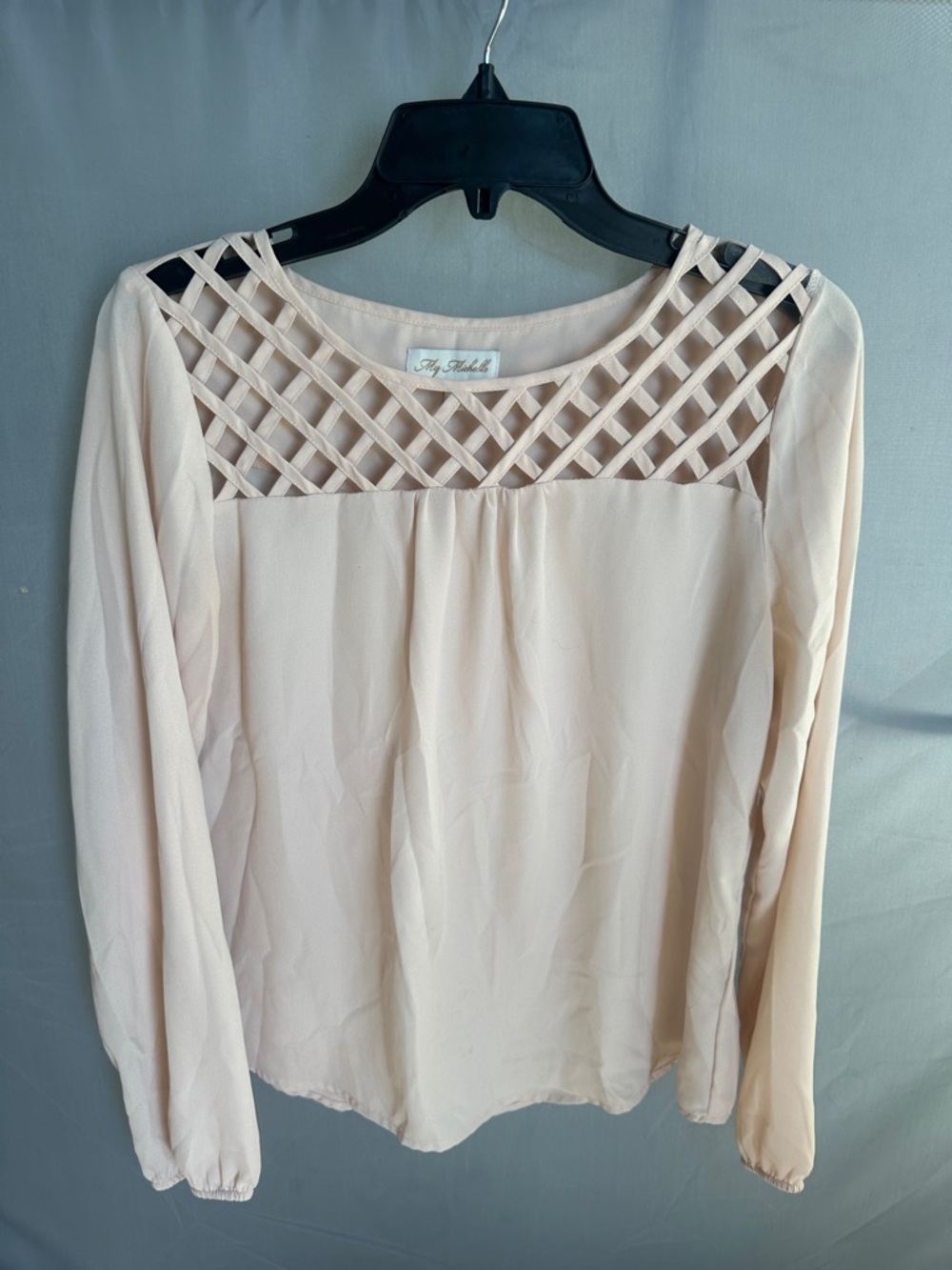 My Michelle Cream Lattice Yoke Long Sleeve Top